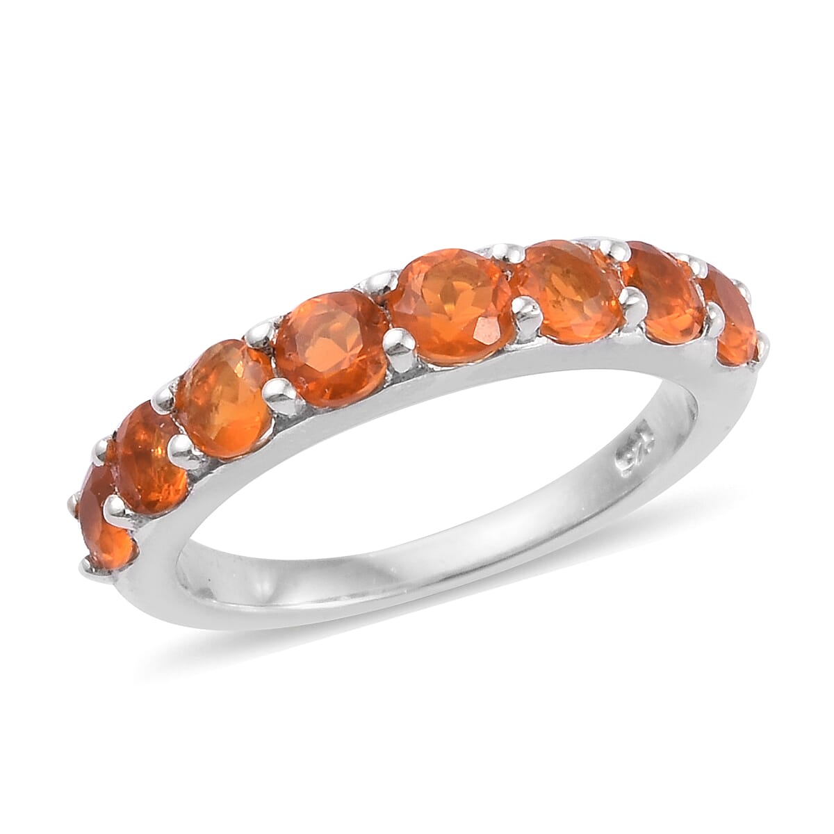 Jalisco Fire Opal (Rnd 3.5 mm) Band Ring in Platinum Overlay Sterling Silver 1.000 Ct.