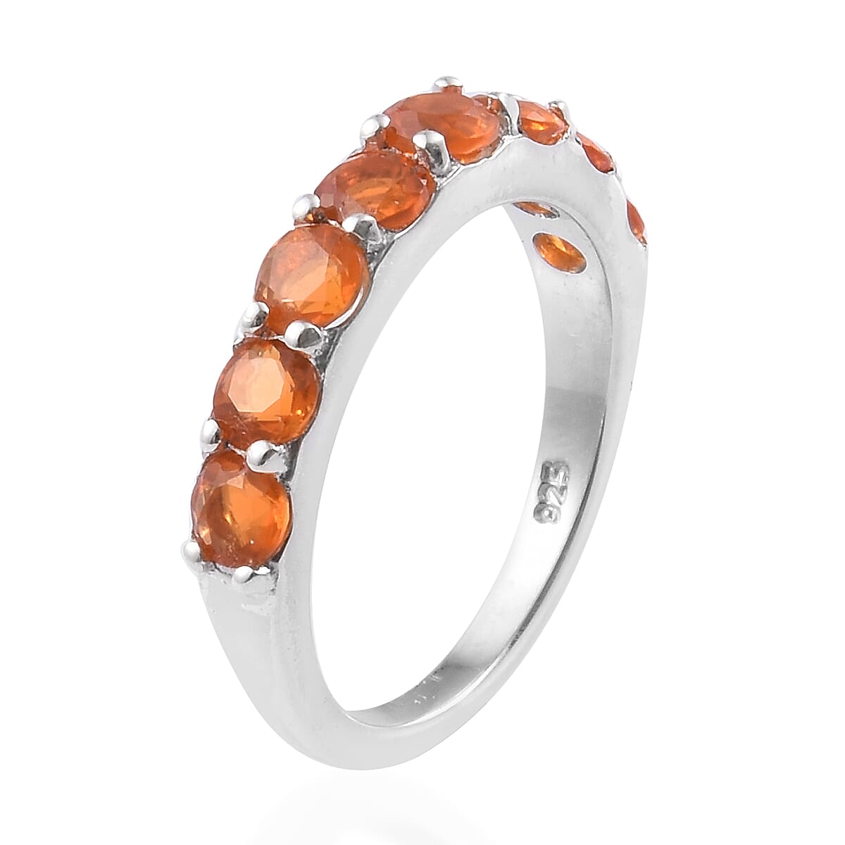 Jalisco Fire Opal (Rnd 3.5 mm) Band Ring in Platinum Overlay Sterling Silver 1.000 Ct.