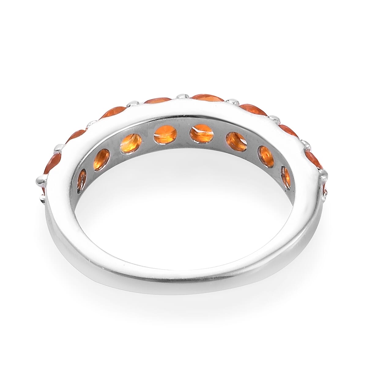 Jalisco Fire Opal (Rnd 3.5 mm) Band Ring in Platinum Overlay Sterling Silver 1.000 Ct.