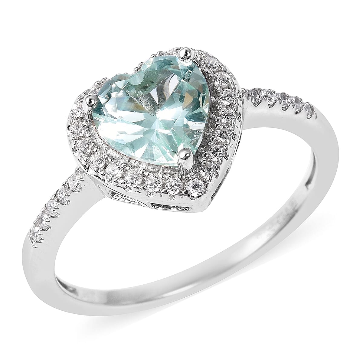 Lustro Stella Simulated Green Spinel (Hrt) and Simulated Diamond Ring in Rhodium Overlay Sterling Silver