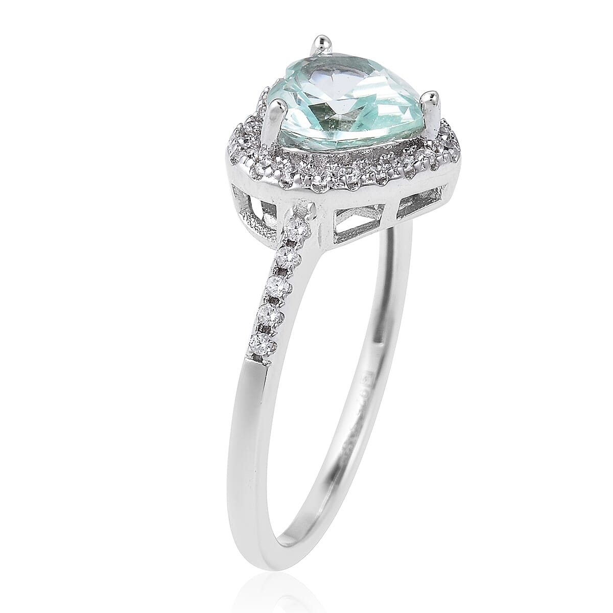 Lustro Stella Simulated Green Spinel (Hrt) and Simulated Diamond Ring in Rhodium Overlay Sterling Silver