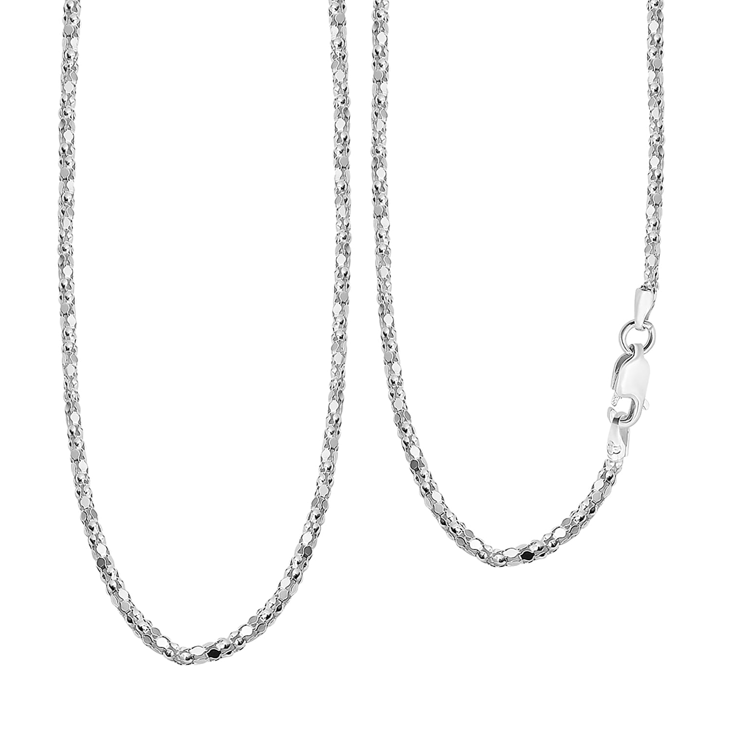 Sterling Silver Mirror Popcorn Chain (Size 20) with Lobster Clasp