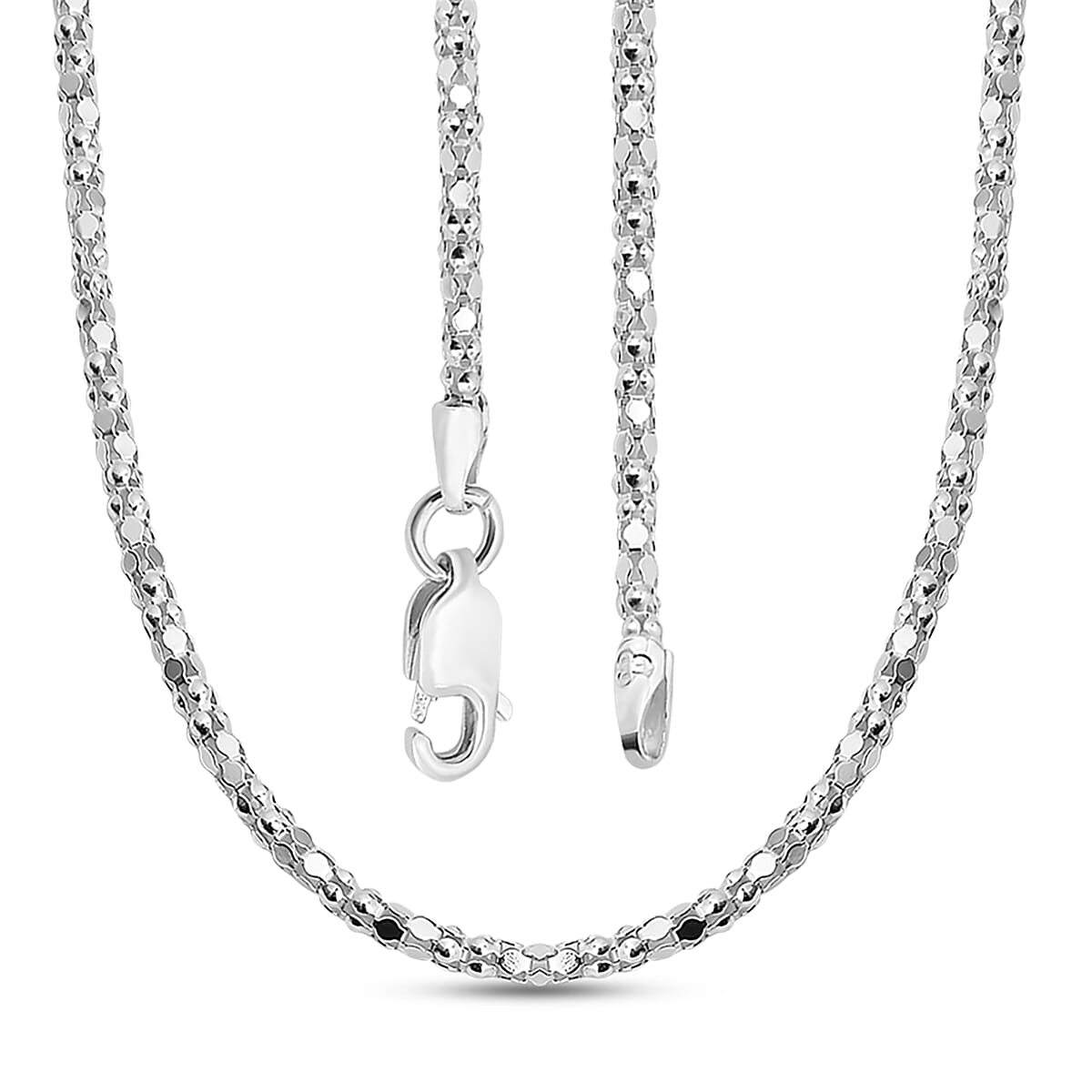 Sterling Silver Mirror Popcorn Chain (Size 20) with Lobster Clasp
