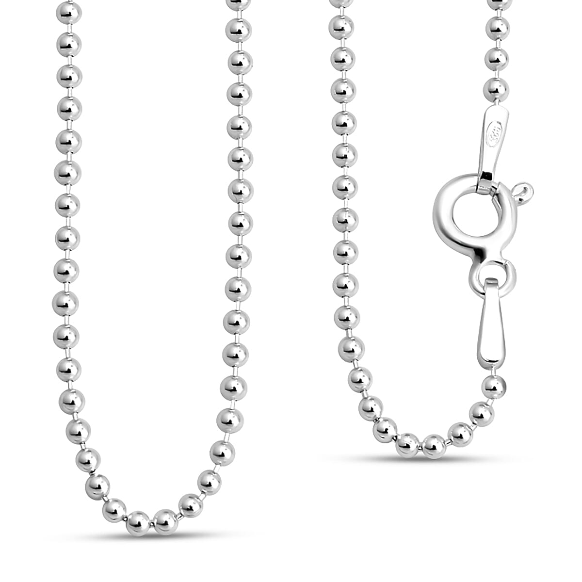 Sterling Silver Ball Beads Chain (Size 20) with Spring Ring Clasp