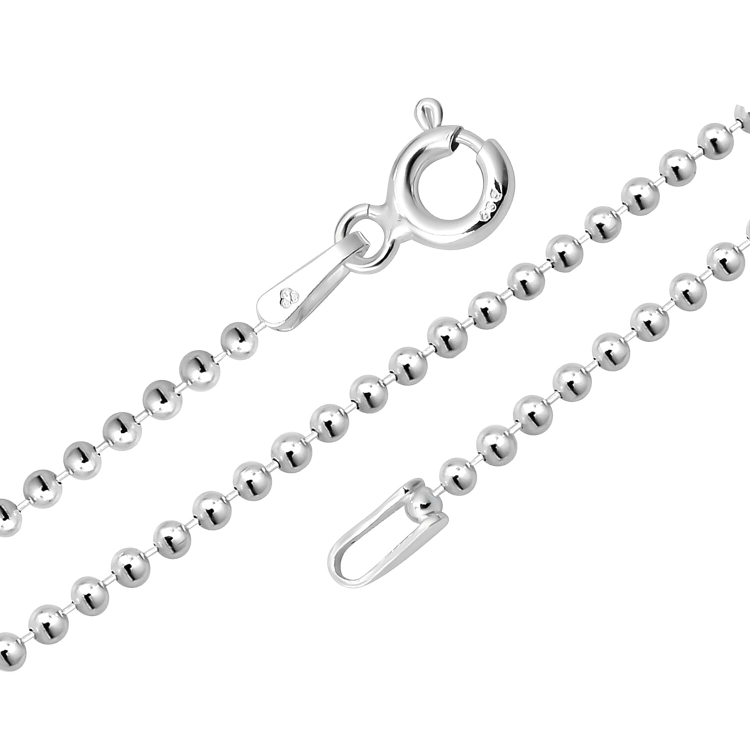 Sterling Silver Ball Beads Chain (Size 20) with Spring Ring Clasp