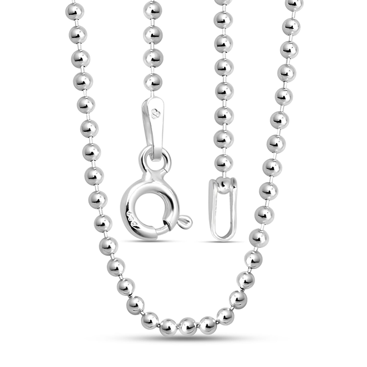 Sterling Silver Ball Beads Chain (Size 20) with Spring Ring Clasp