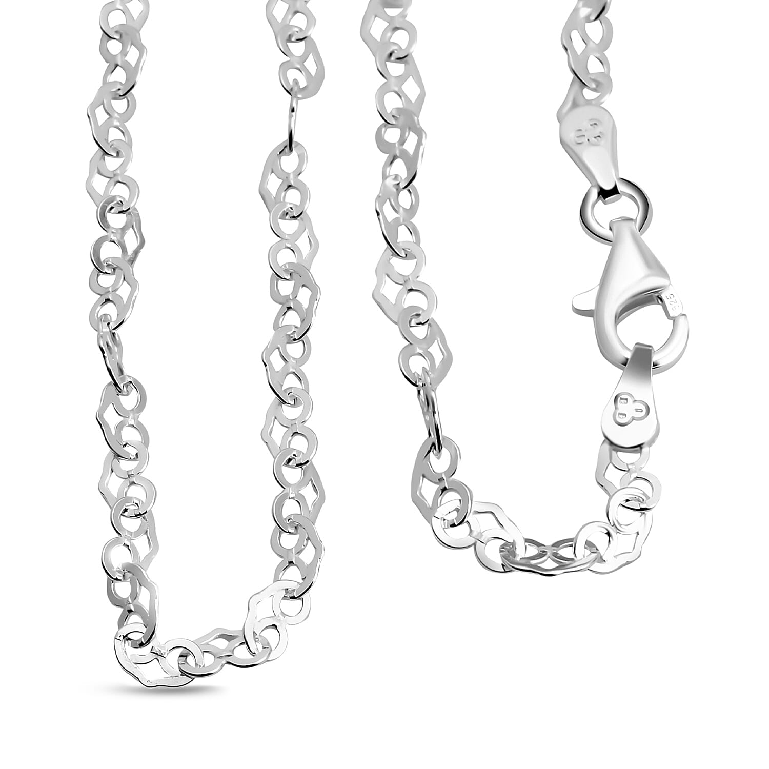 Sterling Silver Heart Link Chain (Size 16) with Lobster Clasp