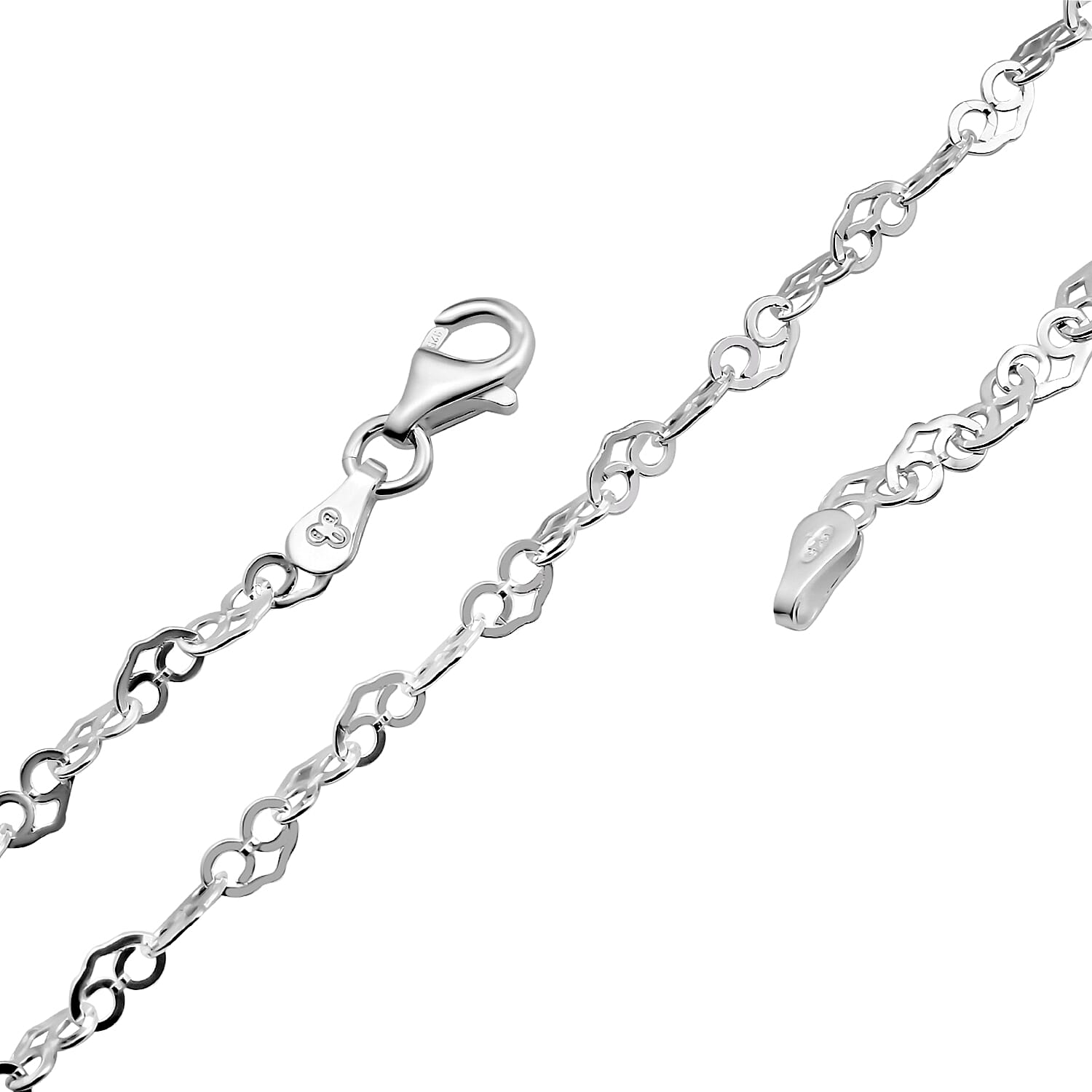 Sterling Silver Heart Link Chain (Size 16) with Lobster Clasp