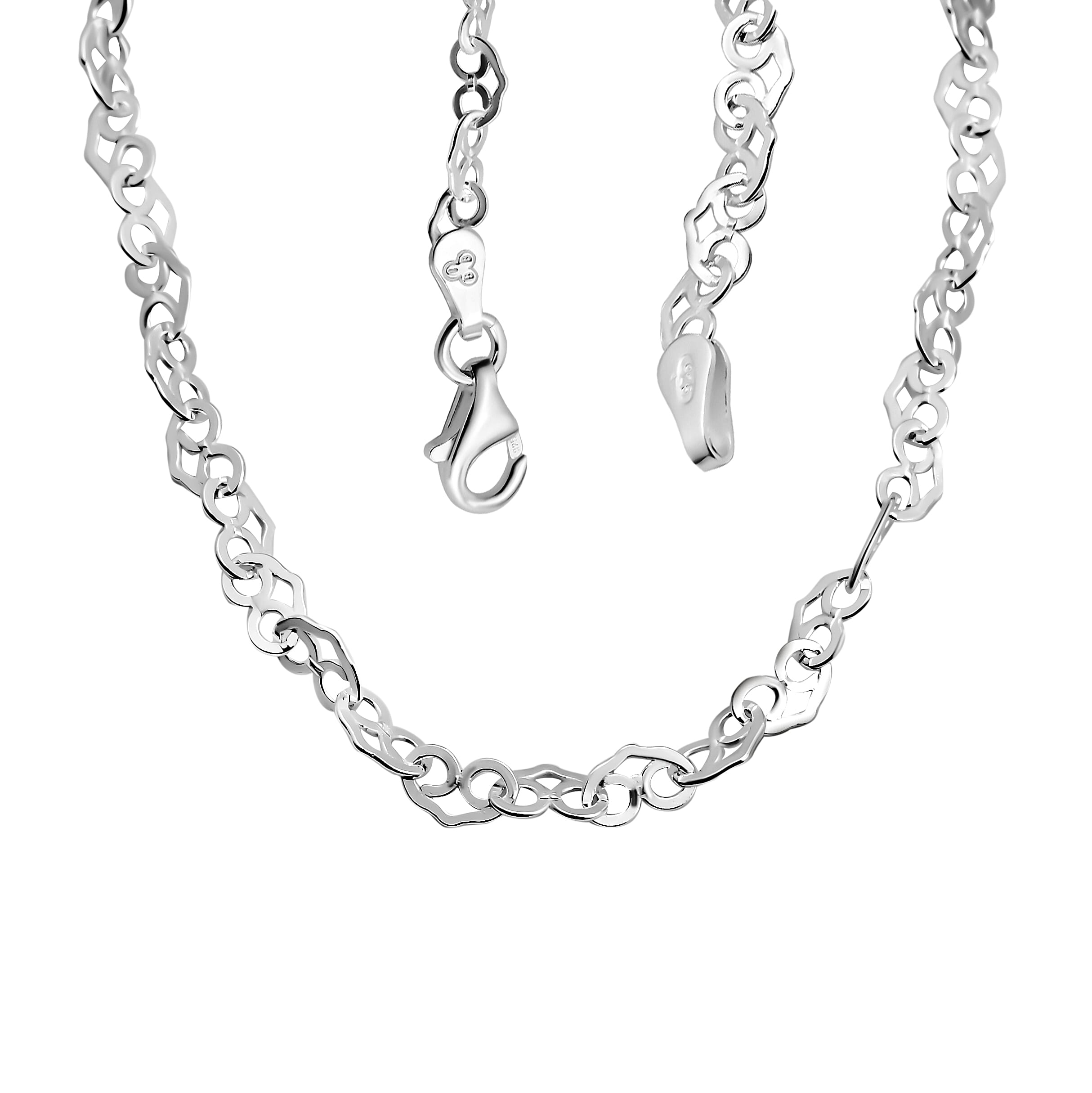 Sterling Silver Heart Link Chain (Size 16) with Lobster Clasp