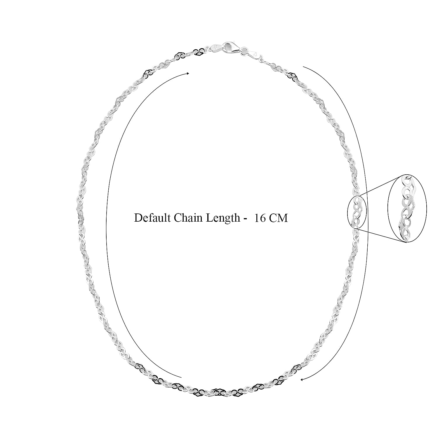 Sterling Silver Heart Link Chain (Size 16) with Lobster Clasp