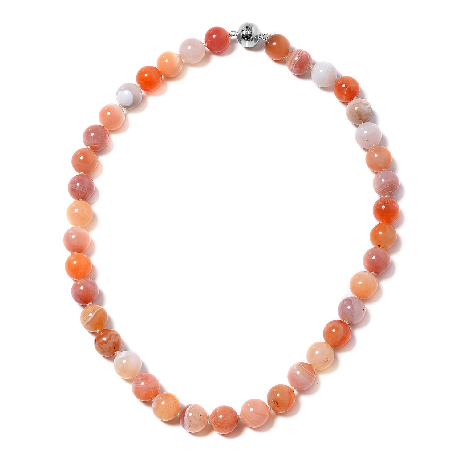 Red Botswana Agate Necklace (Size 20) in Rhodium Overlay Sterling Silver 469.50 Ct.