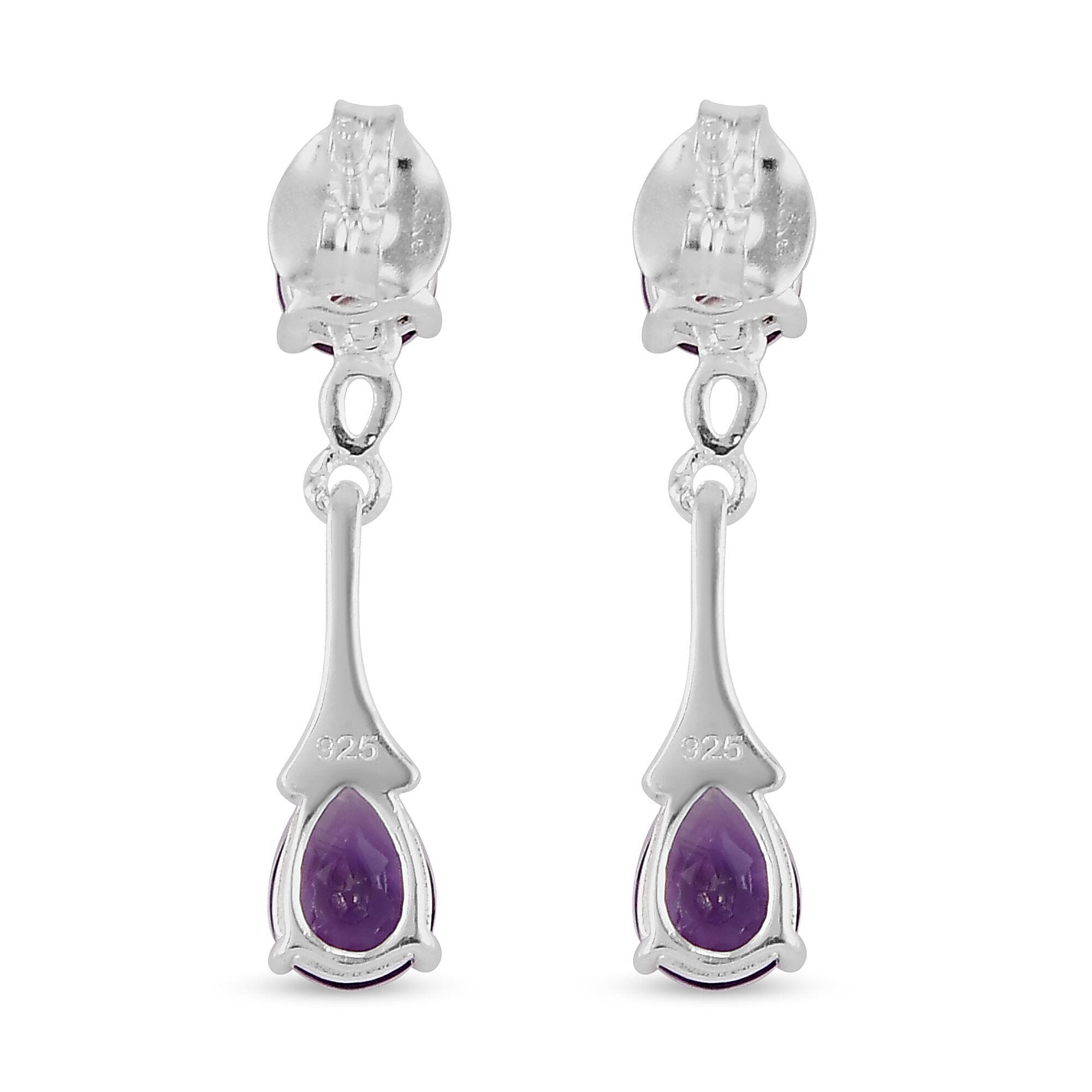 Amethyst Pear & Round Cut Dangle Earrings with Push Back in Sterling Silver 2.07 Ct.