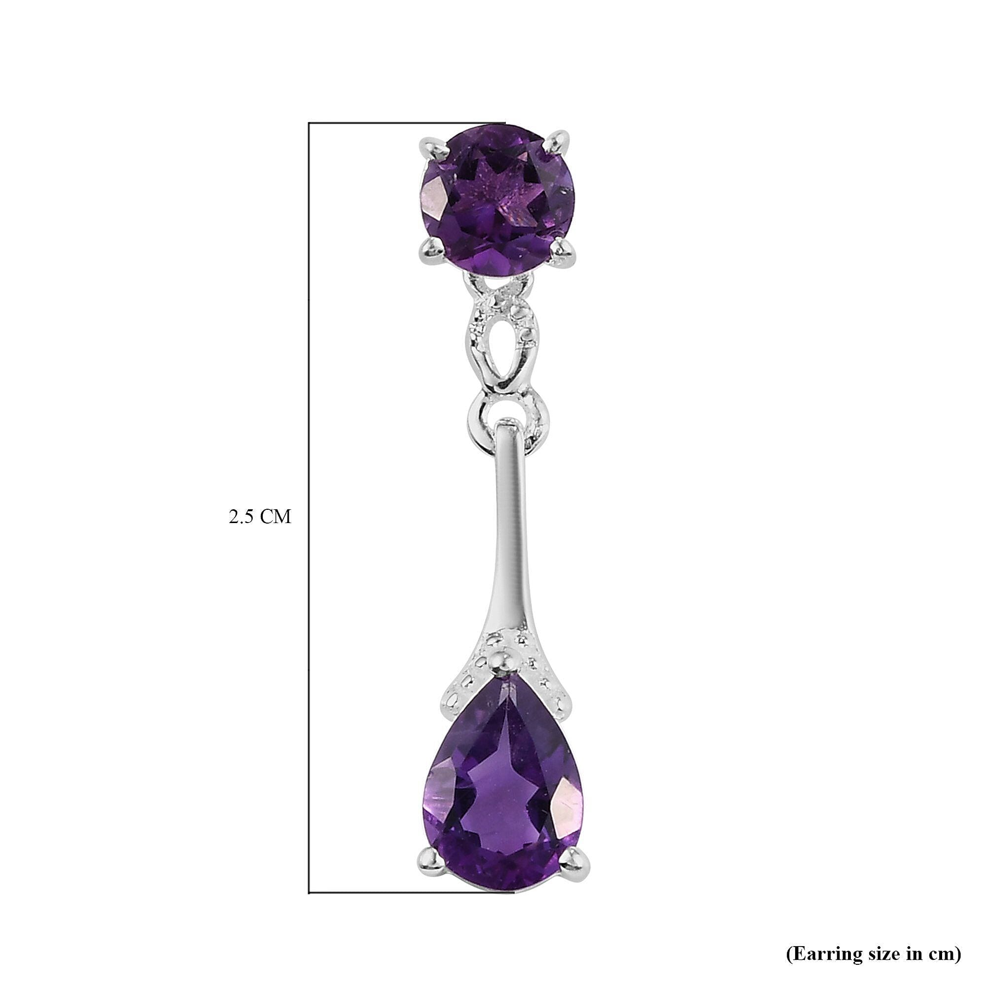 Amethyst Pear & Round Cut Dangle Earrings with Push Back in Sterling Silver 2.07 Ct.
