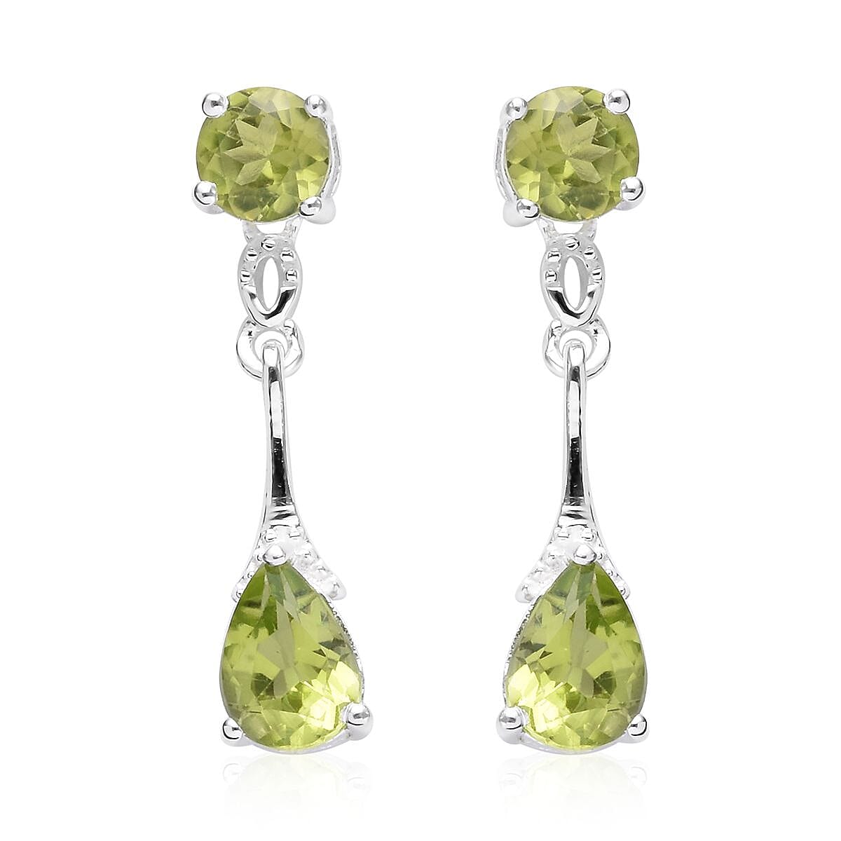 Hebei Peridot (Pear and Rnd) Earrings (with Push Back) in Sterling Silver 2.51 Ct.