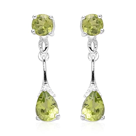 Hebei Peridot (Pear and Rnd) Earrings (with Push Back) in Sterling Silver 2.51 Ct.