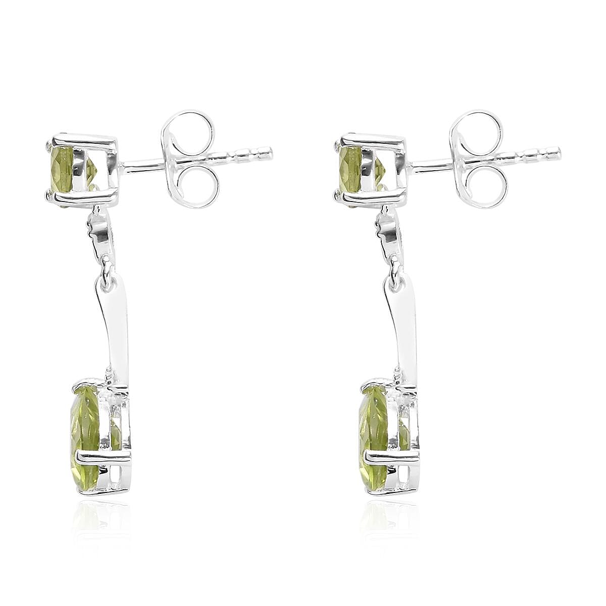 Hebei Peridot (Pear and Rnd) Earrings (with Push Back) in Sterling Silver 2.51 Ct.