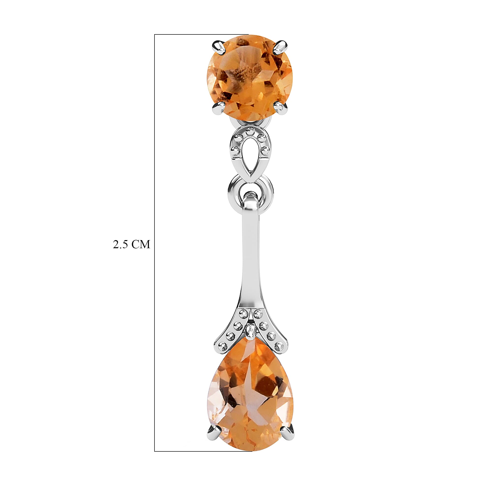 Citrine (Pear and Rnd) Earrings (with Push Back) in Sterling Silver 2.00 Ct.