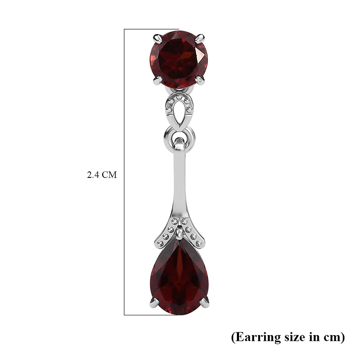 Royal Bali Collection - Mozambique Garnet (Pear and Rnd) Dangle Earrings with Puh Back in Platinum Overlay Sterling Silver 2.00 Ct.