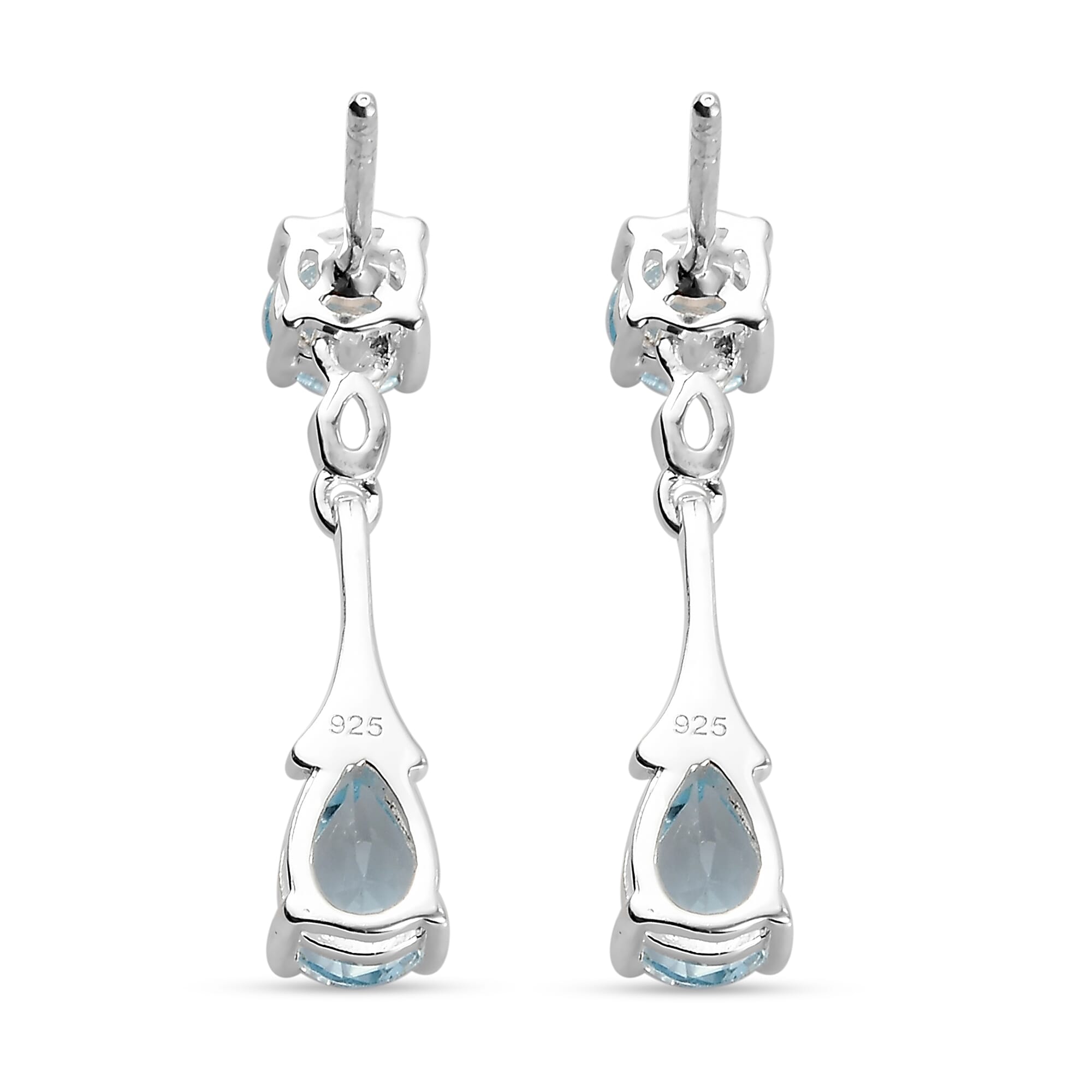 Sky Blue Topaz (Pear and Rnd) Dangle Earrings (with Push Back) in Sterling Silver 3.10 Ct.