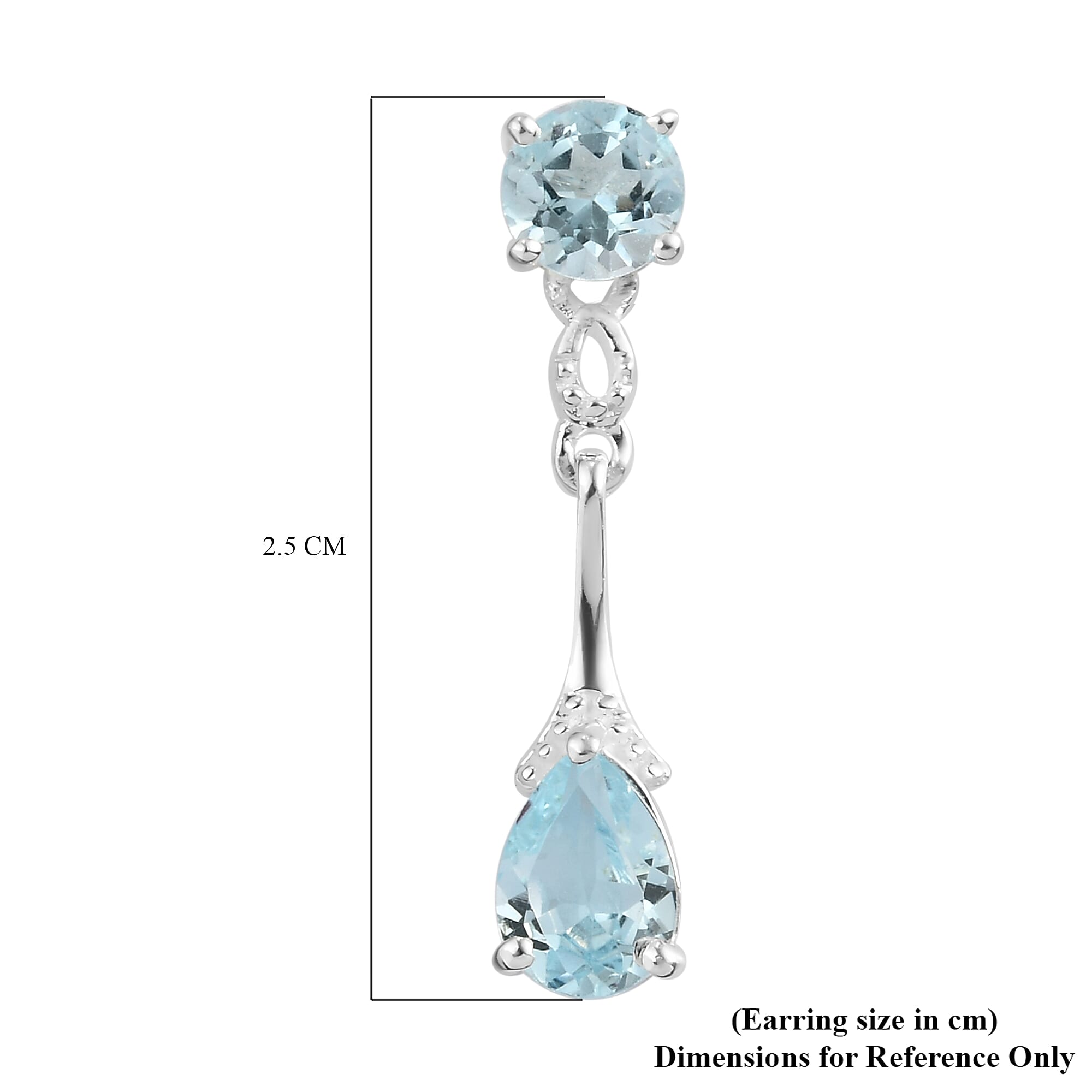 Sky Blue Topaz (Pear and Rnd) Dangle Earrings (with Push Back) in Sterling Silver 3.10 Ct.