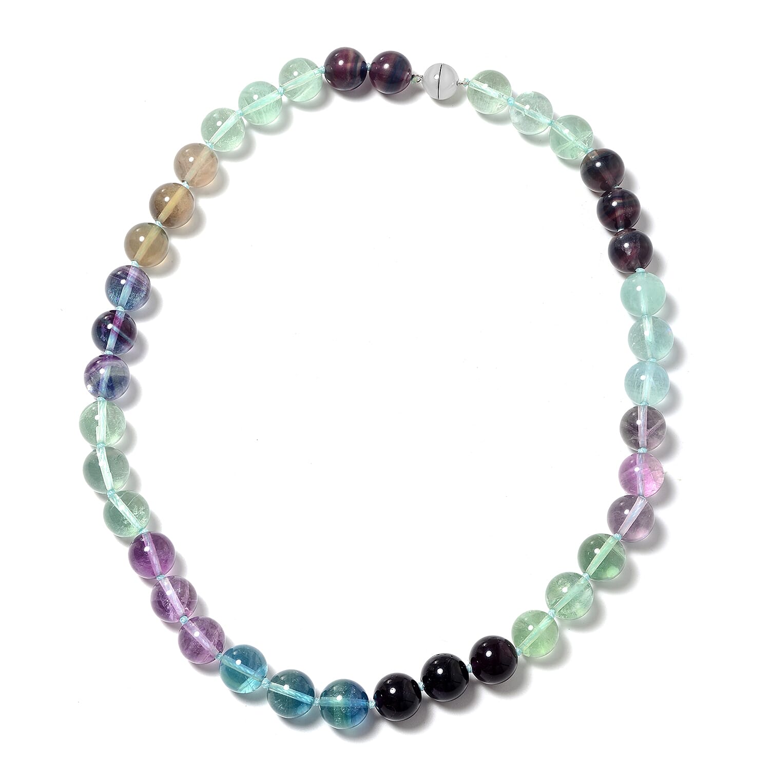 Multi Fluorite Necklace (Size 20) in Rhodium Overlay Sterling Silver 529.50 Ct.