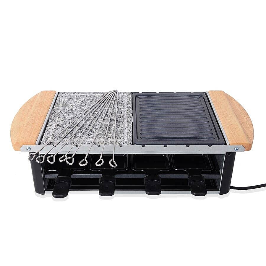 Multifunctional Raclette Grill with 8 Skewers and Granite Plate (Serves 8 People)