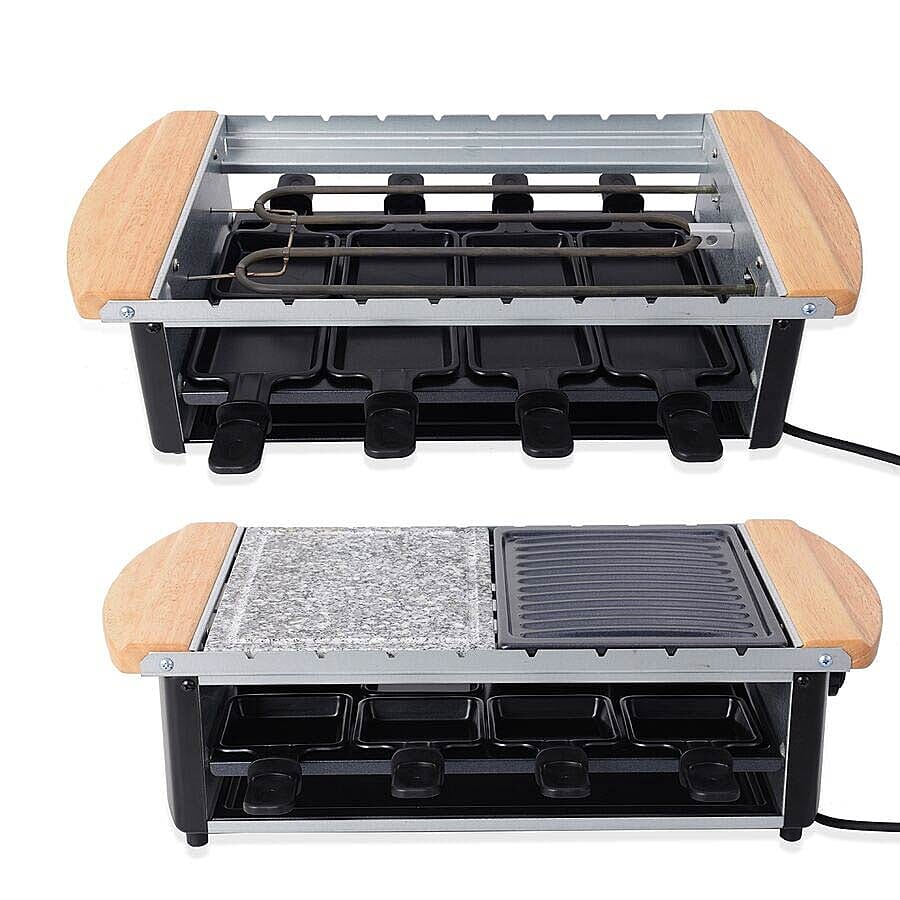 Multifunctional Raclette Grill with 8 Skewers and Granite Plate (Serves 8 People)