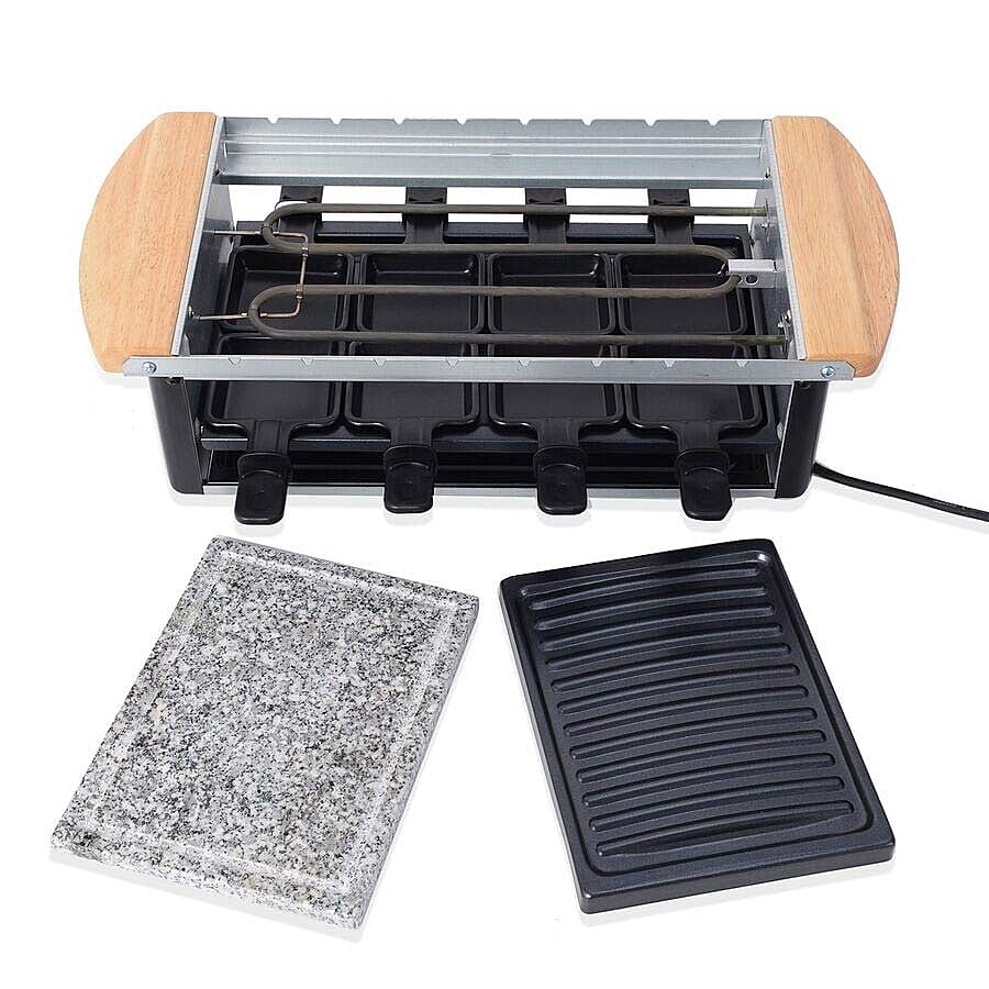 Multifunctional Raclette Grill with 8 Skewers and Granite Plate (Serves 8 People)