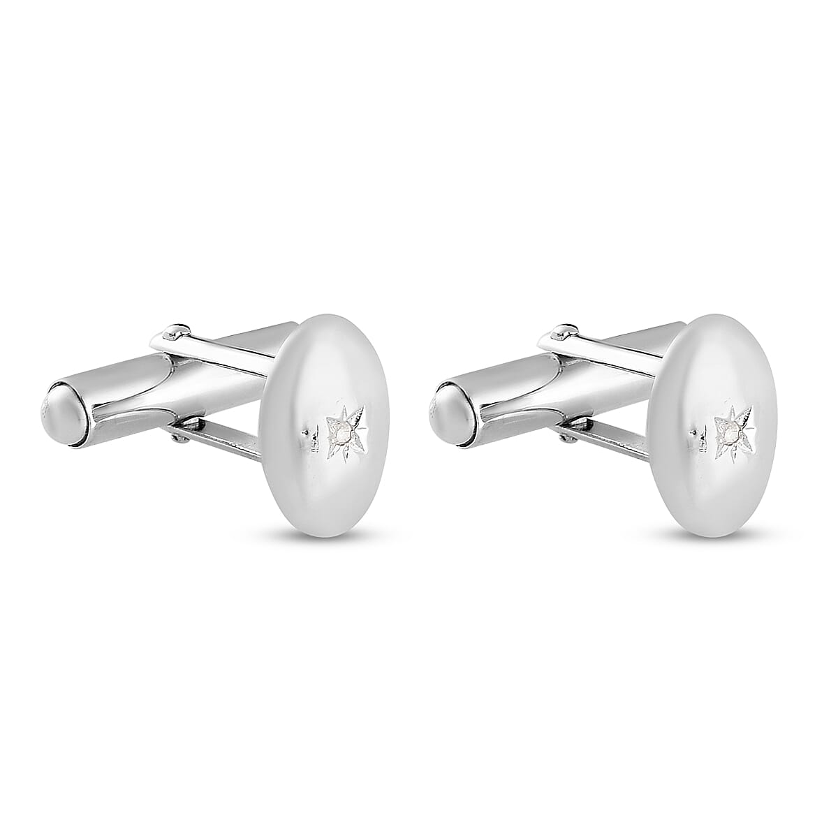 Diamond Cufflink in Platinum Overlay Sterling Silver  0.18 Ct, Silver Wt 5.50 Gms