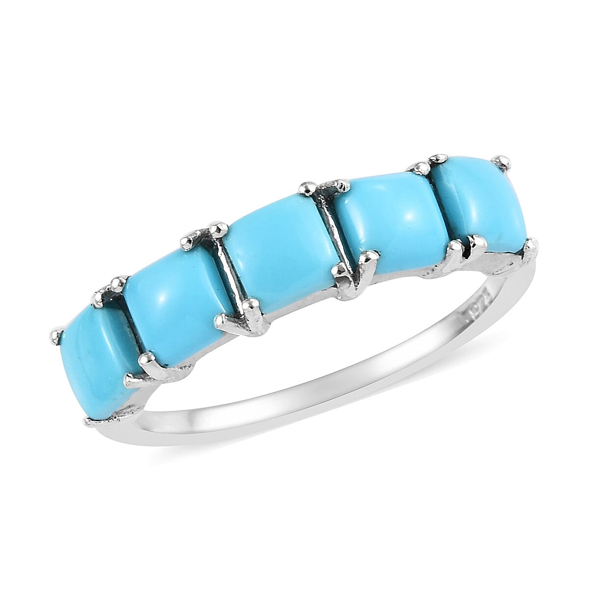 Arizona Sleeping Beauty Turquoise (Sqr) Five Ring in Platinum Overlay Sterling Silver 1.25 Ct.