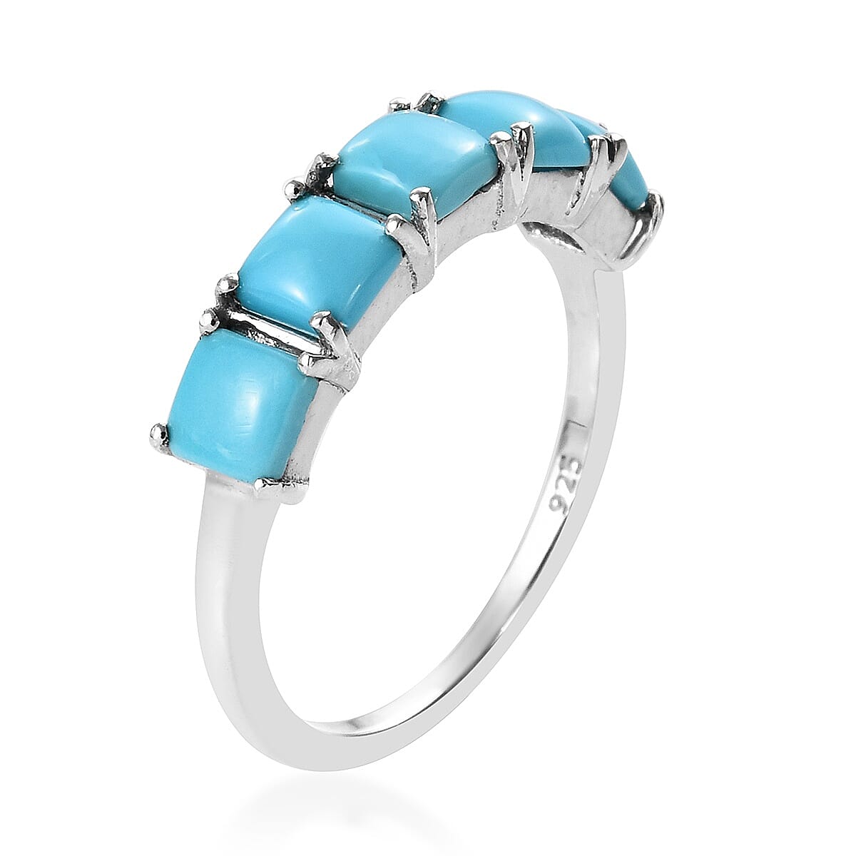 Arizona Sleeping Beauty Turquoise (Sqr) Five Ring in Platinum Overlay Sterling Silver 1.25 Ct.