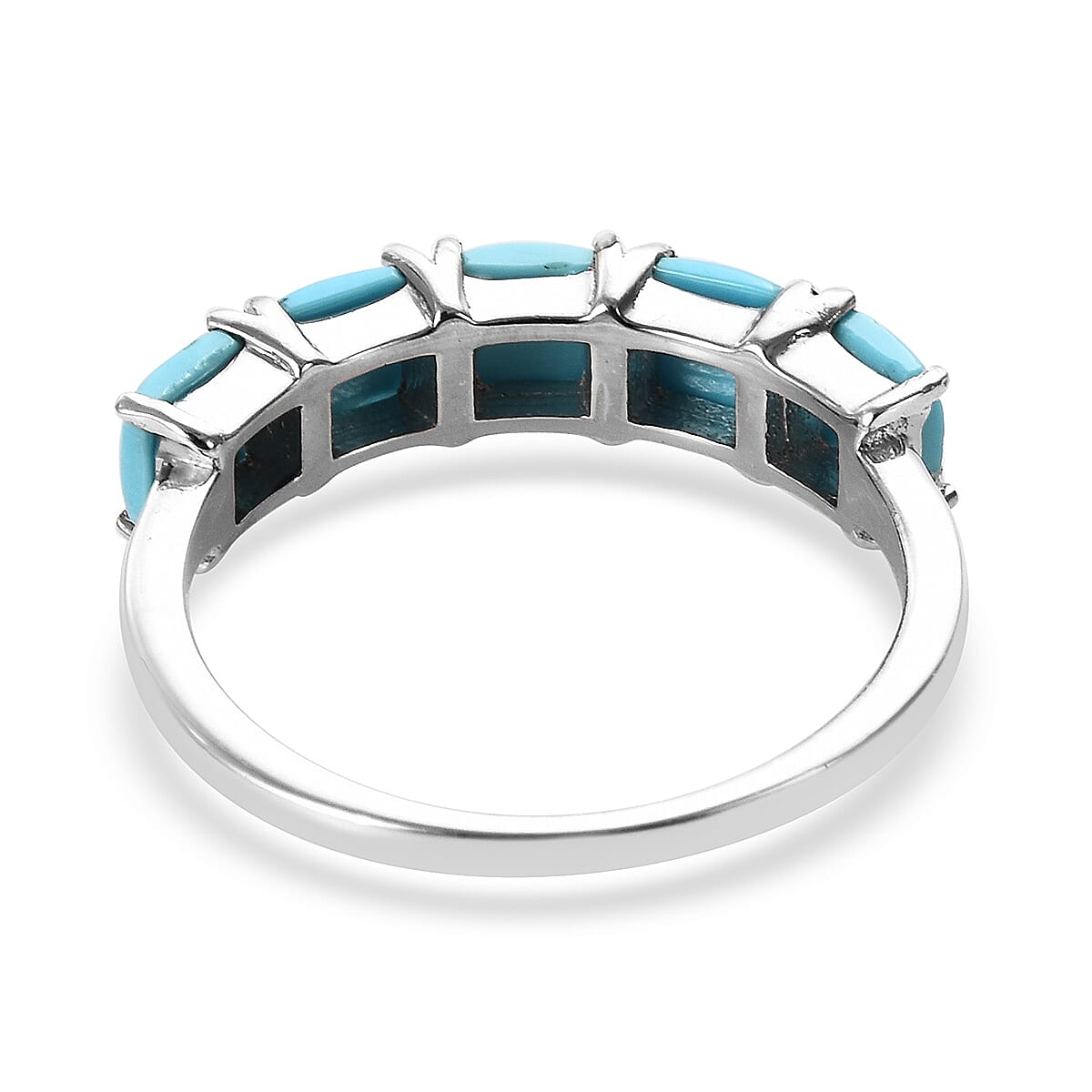 Arizona Sleeping Beauty Turquoise (Sqr) Five Ring in Platinum Overlay Sterling Silver 1.25 Ct.