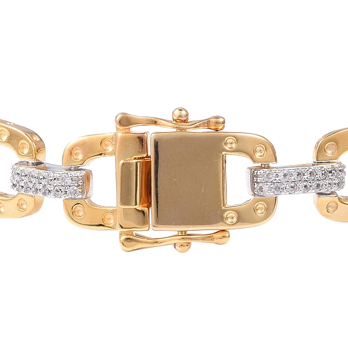 RACHEL GALLEY - Majestic Collection- Natural White Cambodian Zircon (Rnd) Bracelet (Size 6.75) in Rhodium and Yellow Gold Plated Sterling Silver