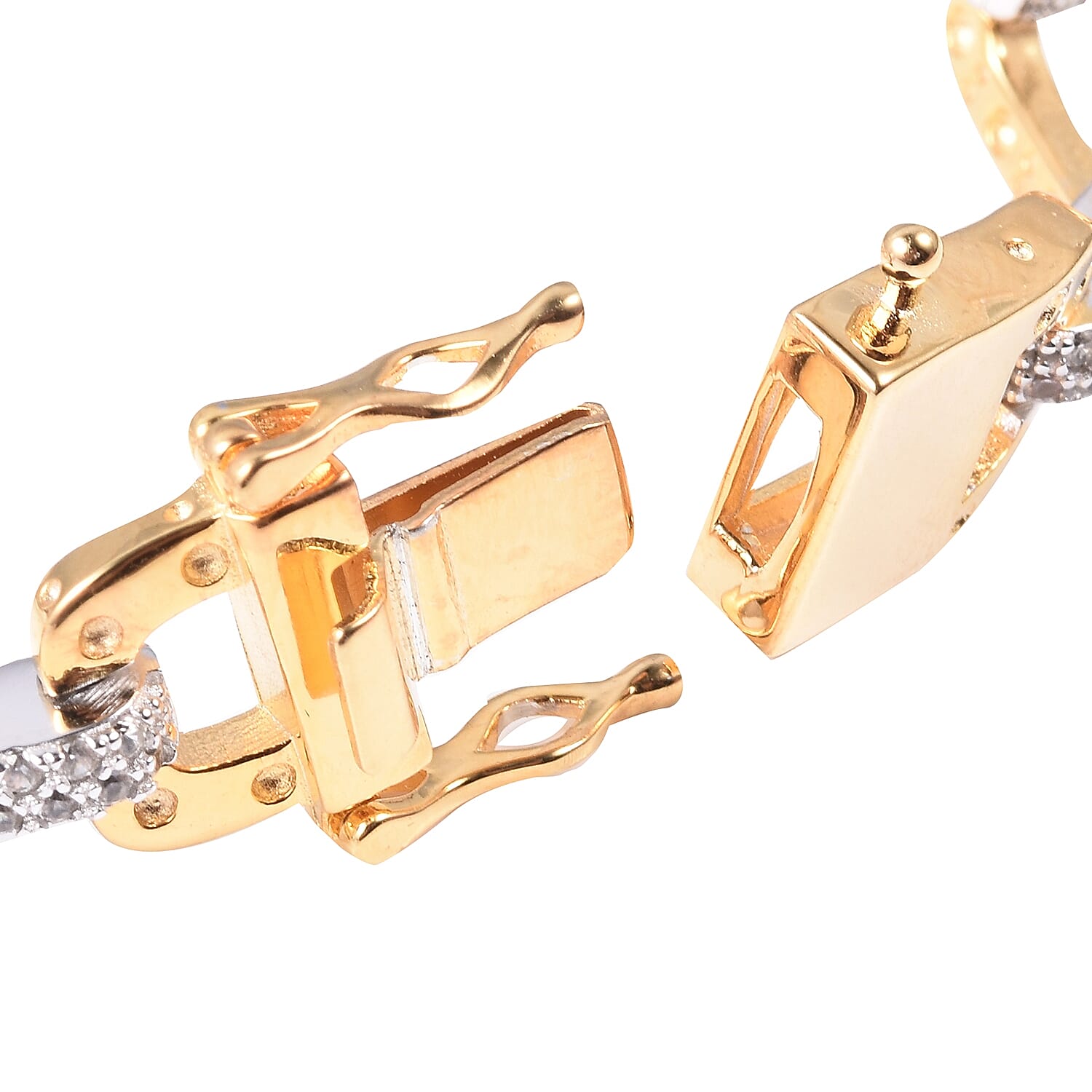 RACHEL GALLEY - Majestic Collection- Natural White Cambodian Zircon (Rnd) Bracelet (Size 6.75) in Rhodium and Yellow Gold Plated Sterling Silver