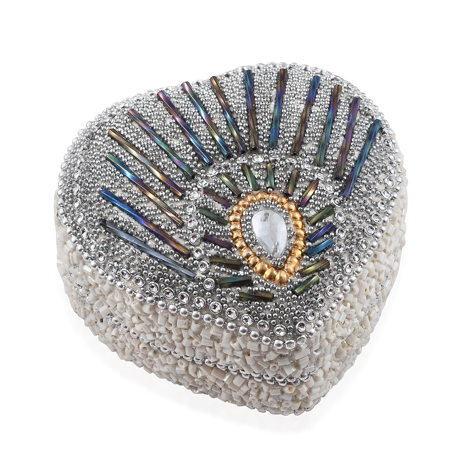 Set of 3 - Ivory Colour Heart Shaped Beaded Box Candles in Orchid Vanilla Fragrance (Size 7.6x7.6x3.8 Cm)