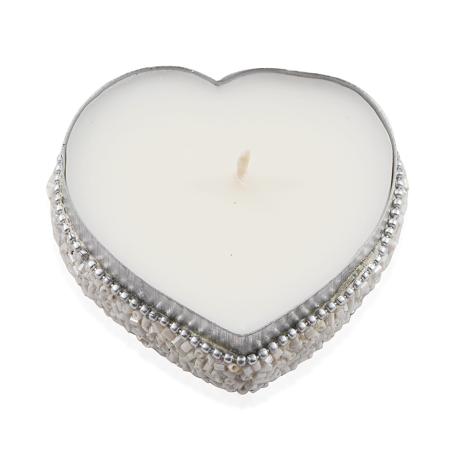 Set of 3 - Ivory Colour Heart Shaped Beaded Box Candles in Orchid Vanilla Fragrance (Size 7.6x7.6x3.8 Cm)
