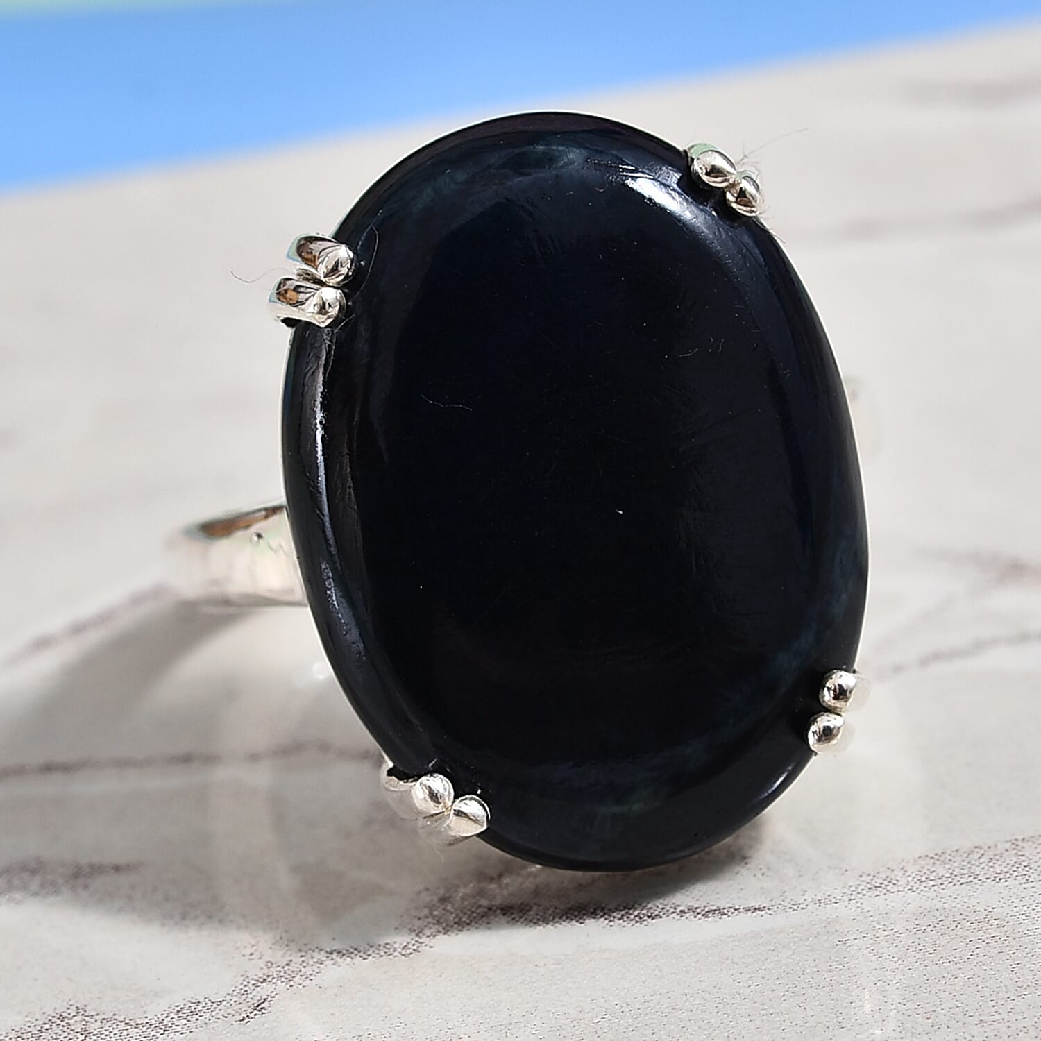 Vivianite Ovl 20x15mm) Solitaire Ring in Sterling Silver 12.50 Ct.