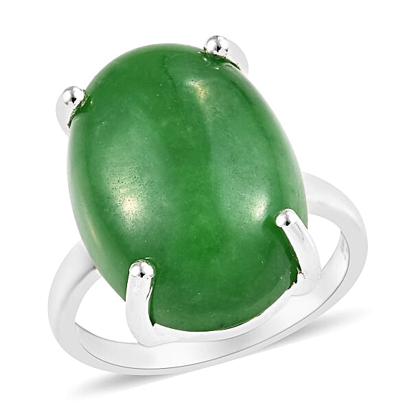 14 Carat Green Jade Solitaire Ring in Sterling Silver - 3378316 - TJC