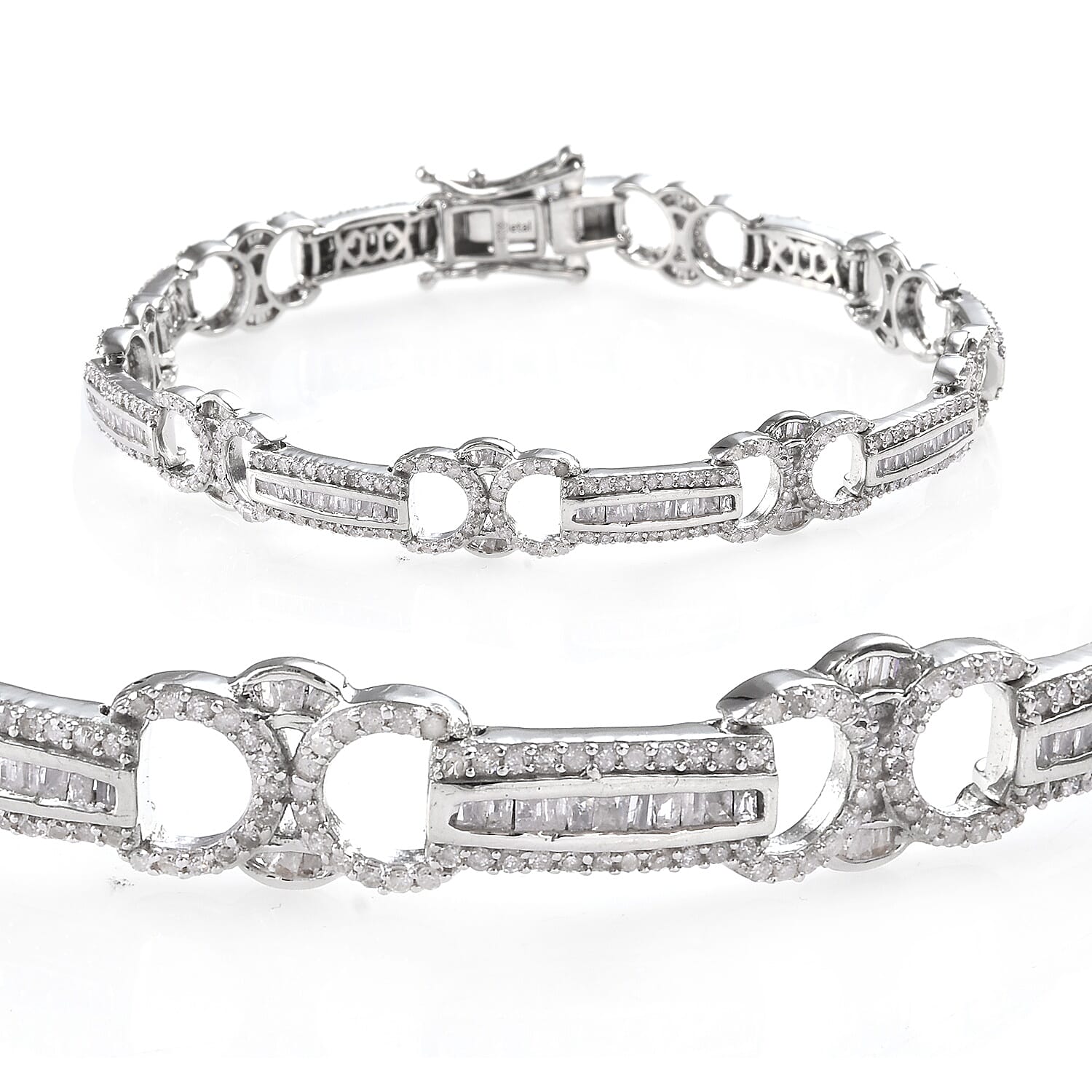 Diamond (Bgt) Bracelet (Size 7.5) in Platinum Overlay Sterling Silver   2.500 Ct, Silver wt 13.63 Gms