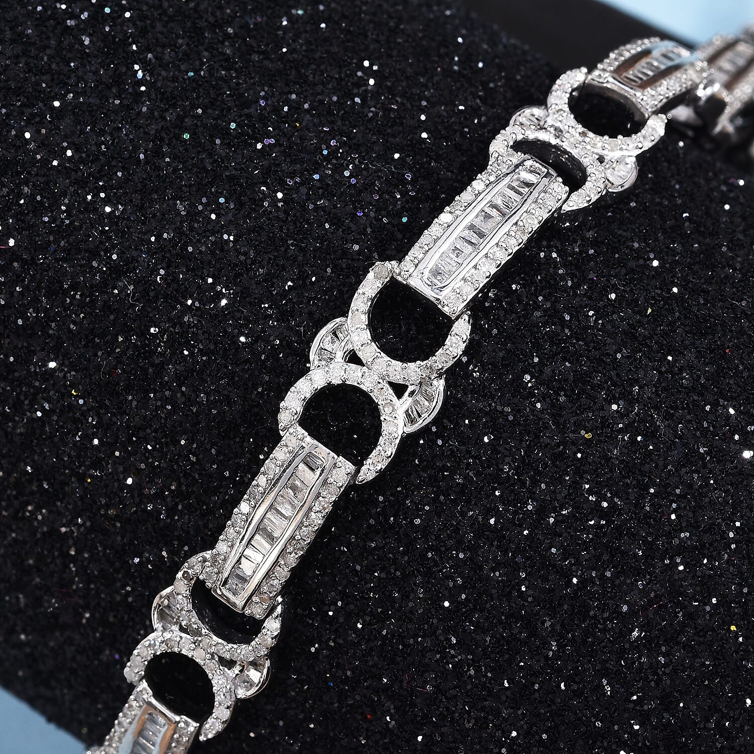 Diamond (Bgt) Bracelet (Size 7.5) in Platinum Overlay Sterling Silver   2.500 Ct, Silver wt 13.63 Gms