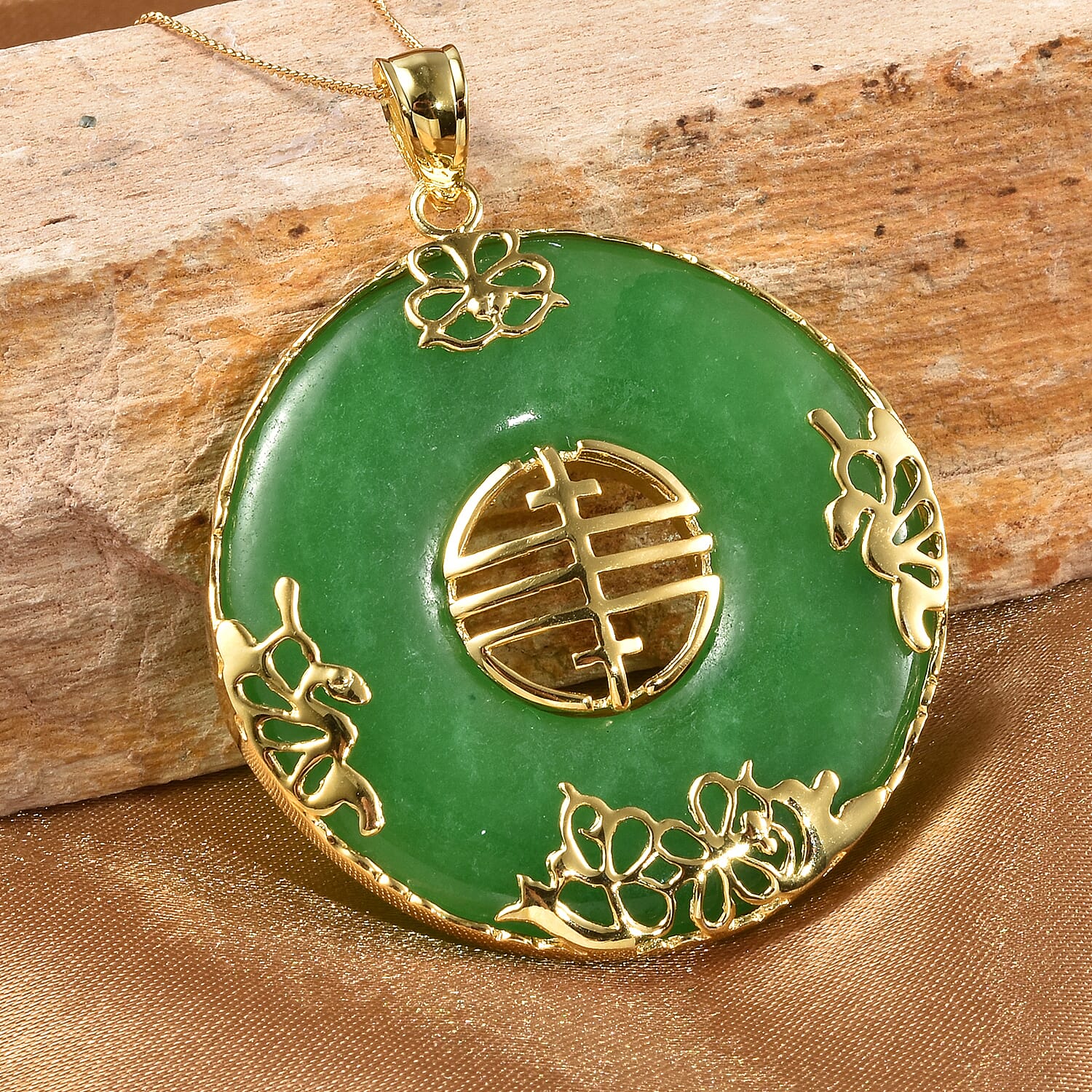Green Jade Pendant With Chain (Size 18) in Yellow Gold Overlay Sterling Silver 80.10 Ct