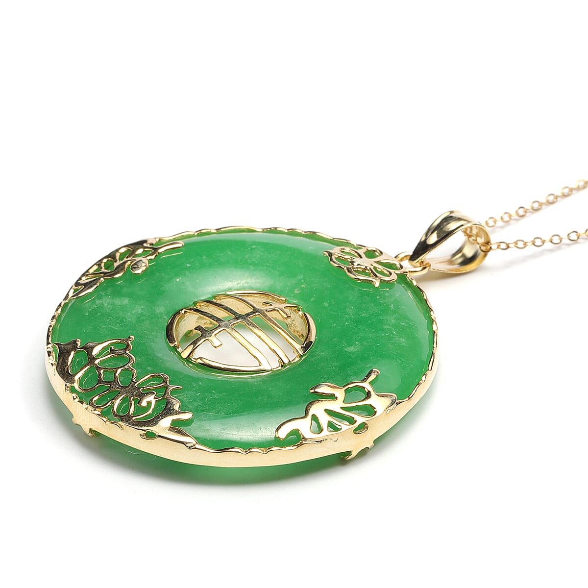 Green Jade Pendant With Chain (Size 18) in Yellow Gold Overlay Sterling Silver 80.10 Ct
