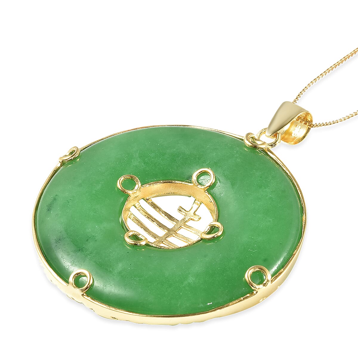 Green Jade Pendant With Chain (Size 18) in Yellow Gold Overlay Sterling Silver 80.10 Ct