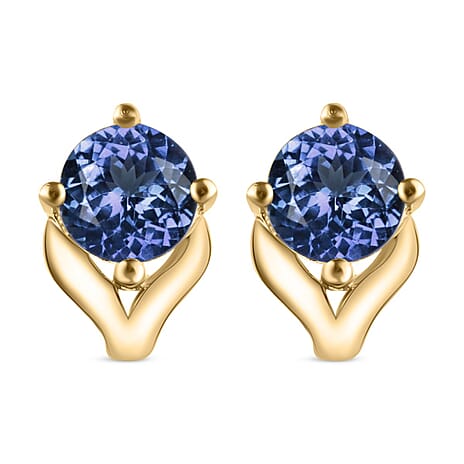 Tanzanite (Rnd) Stud Earrings with Push Back in 18K Vermeil Yellow Gold Plated Sterling Silver 1.00 Ct.