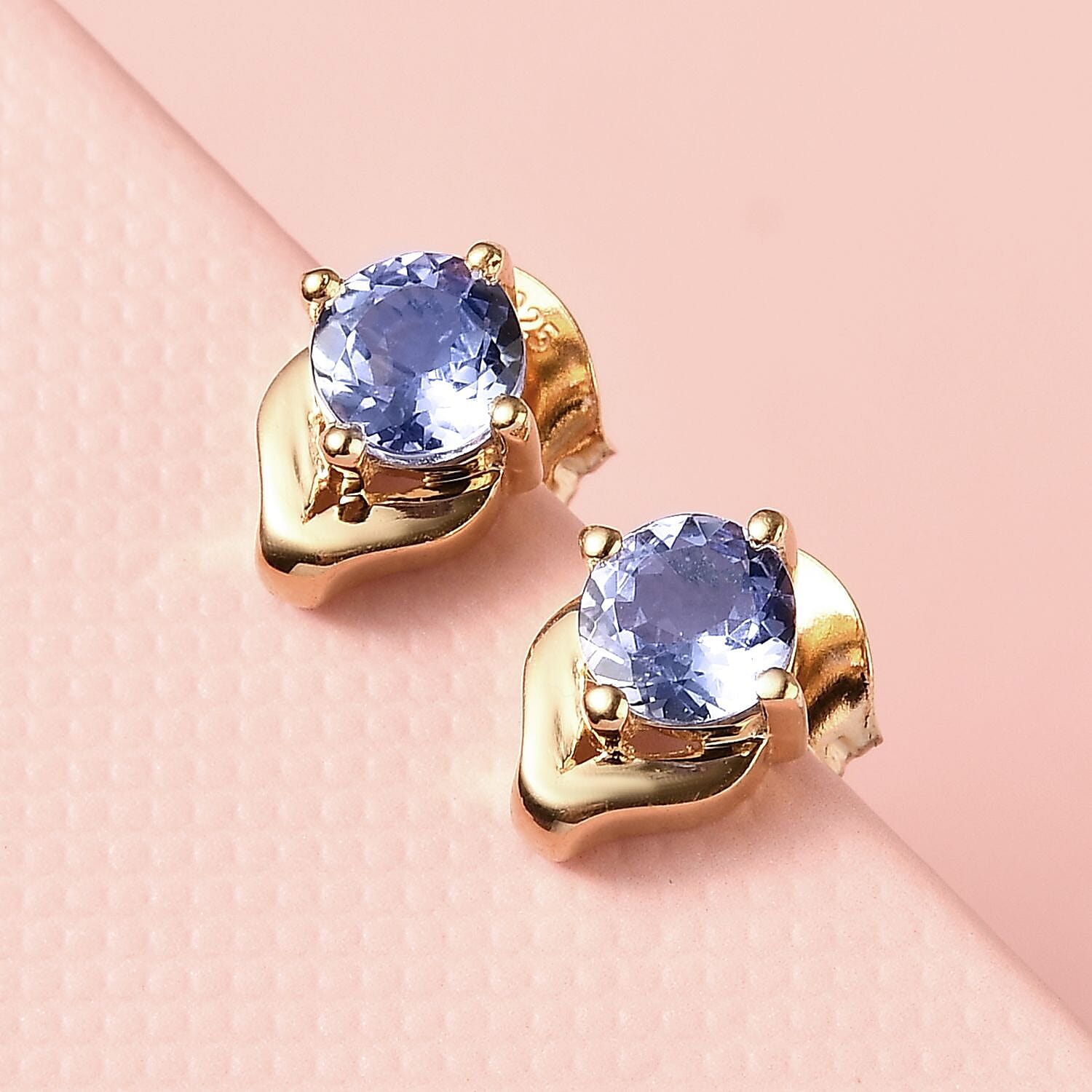 D'Joy Tanzanite (Rnd) Stud Earrings with Push Back in 18K Vermeil Yellow Gold Plated Sterling Silver