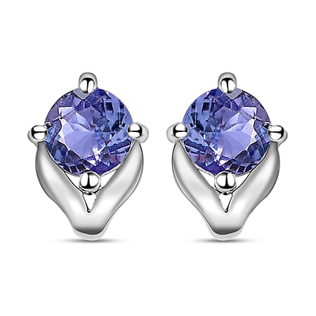 1 Ct Tanzanite Solitaire Stud Earrings in Platinum Plated Sterling Silver with Push Back