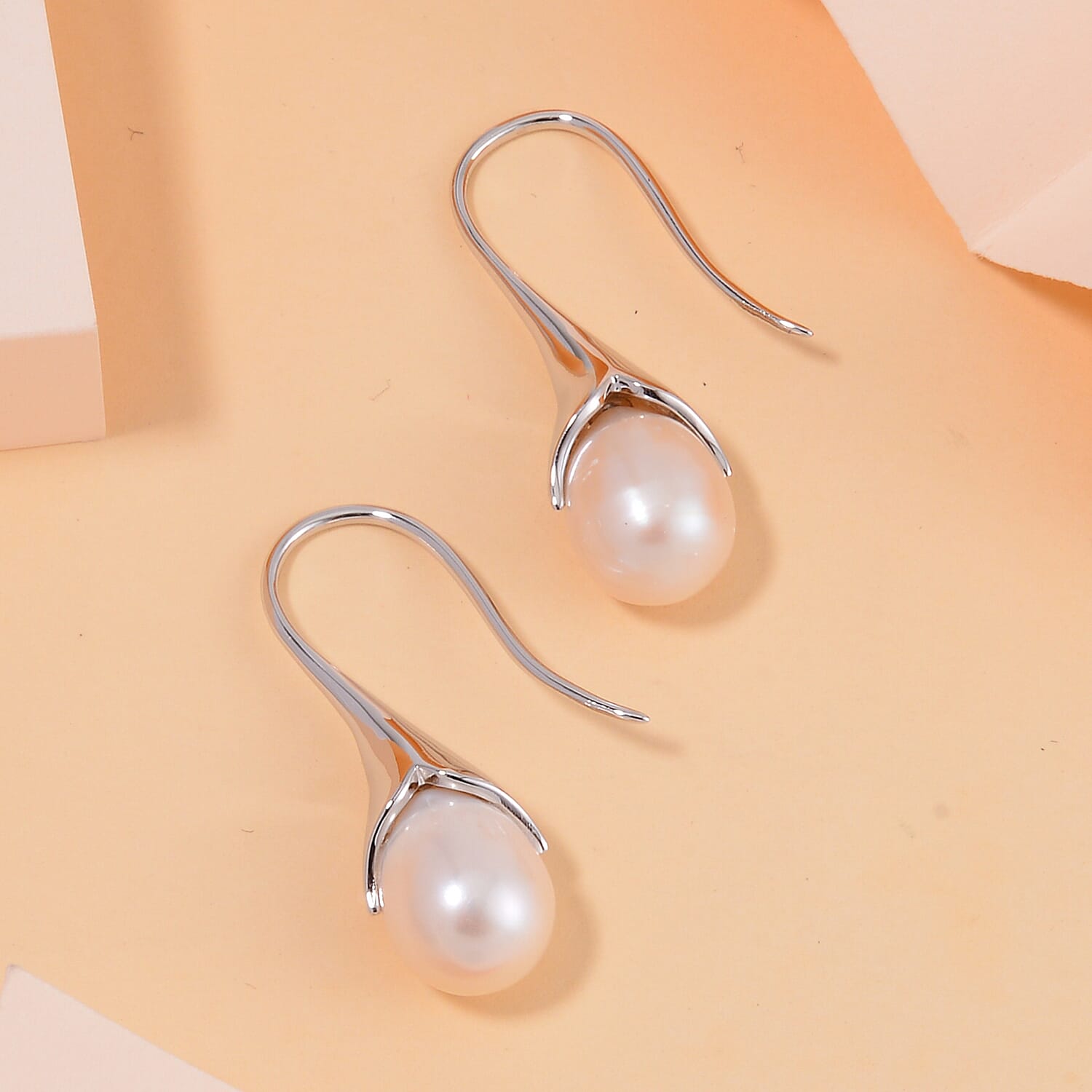 Lucy Q Pearl drop Collection - White Fresh Water Pearl Drop Earrings in Rhodium Overlay Sterling Silver 17.85 Ct