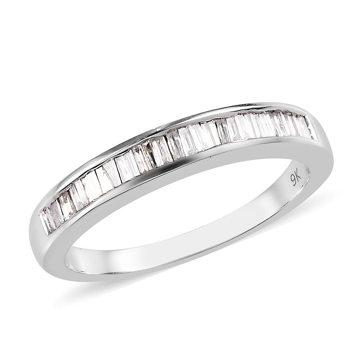9K White Gold SGL Certified Diamond (I2-I3/G-H) Half Eternity Ring 0.50 Ct, Gold wt. 3.40 Gms