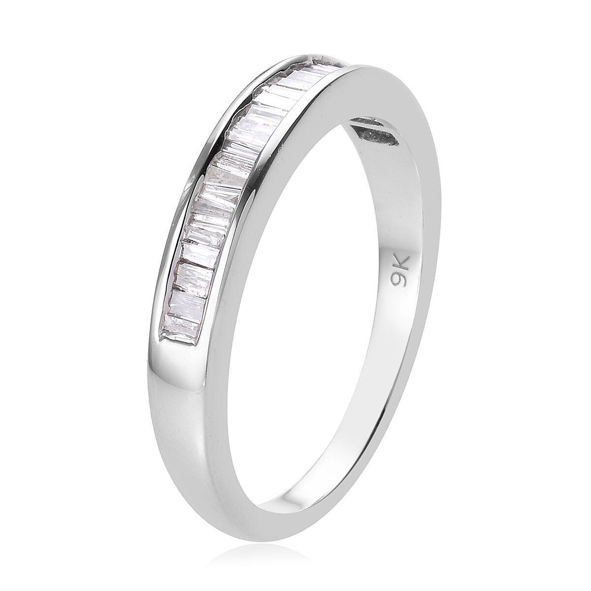 9K White Gold SGL Certified Diamond (I2-I3/G-H) Half Eternity Ring 0.50 Ct, Gold wt. 3.40 Gms