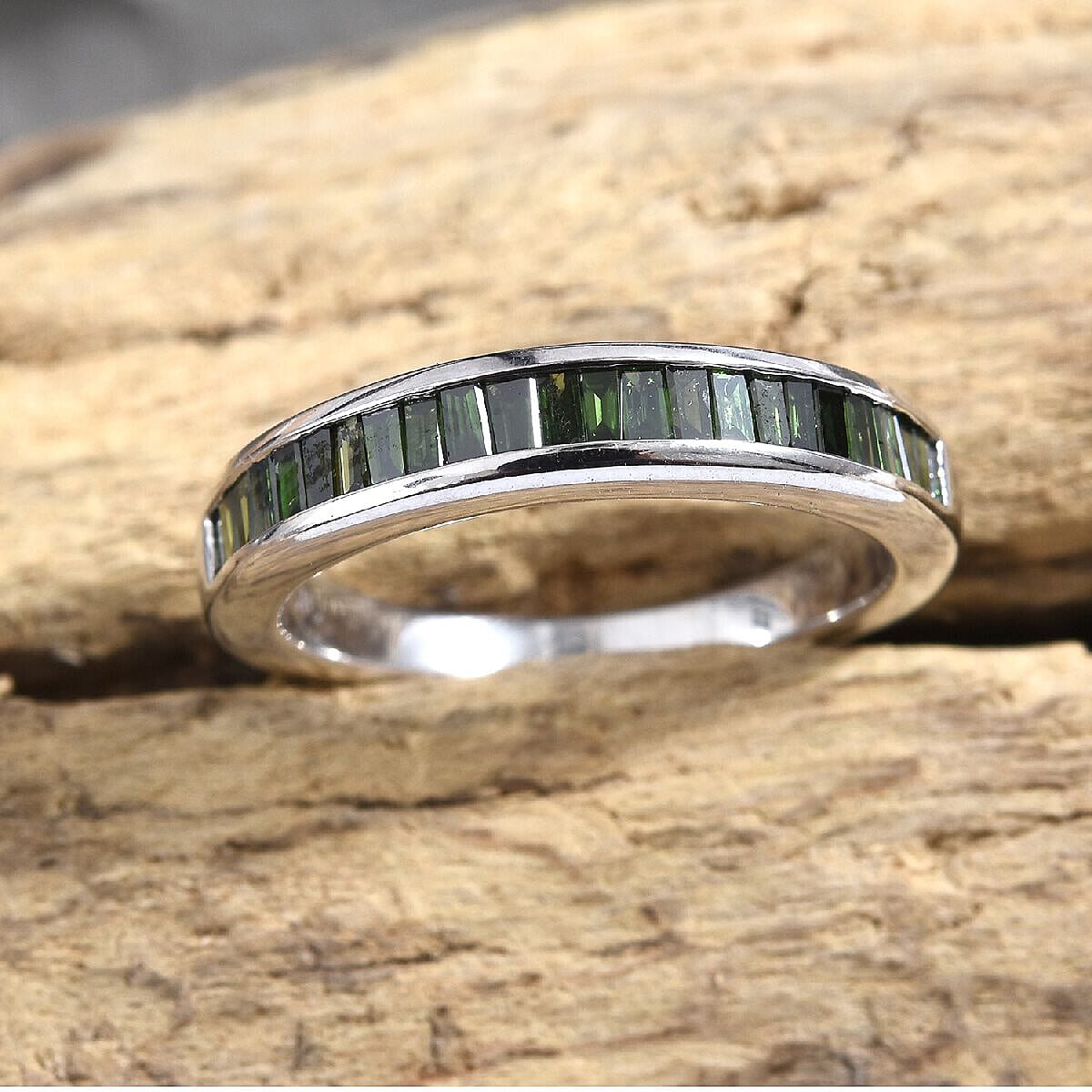 9K White Gold Green Diamond (Bgt) Half Eternity Band Ring 0.500 Ct.